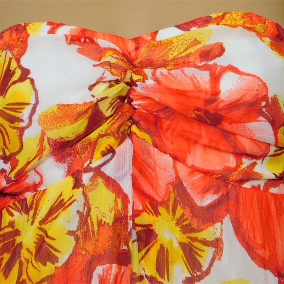 Juniors Strapless Maxi Chiffon Floral Dress Coral Size M Beach Long - Picture 3 of 8